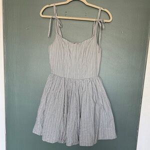 En Saison Striped Tie-Shoulder Sundress in Light Gray